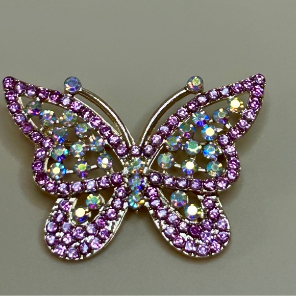 Elegant Pink and AB Stone Butterfly Brooch - Picture 1 of 7